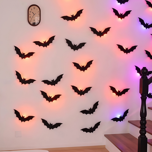🦇Halloween Bats Wall Decor – Lighted 3D Bat Stickers🔥