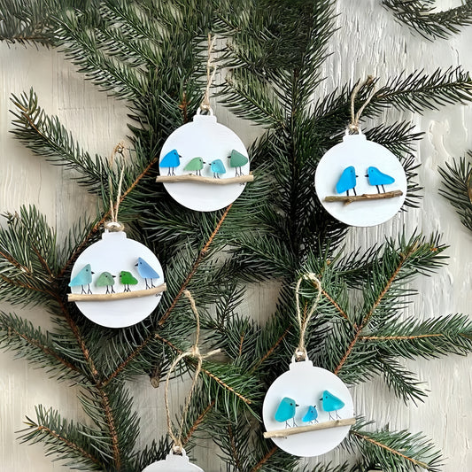 💥Last day 37% OFF💥🌊Family of Sea Glass Birds Christmas Ornament 🐦