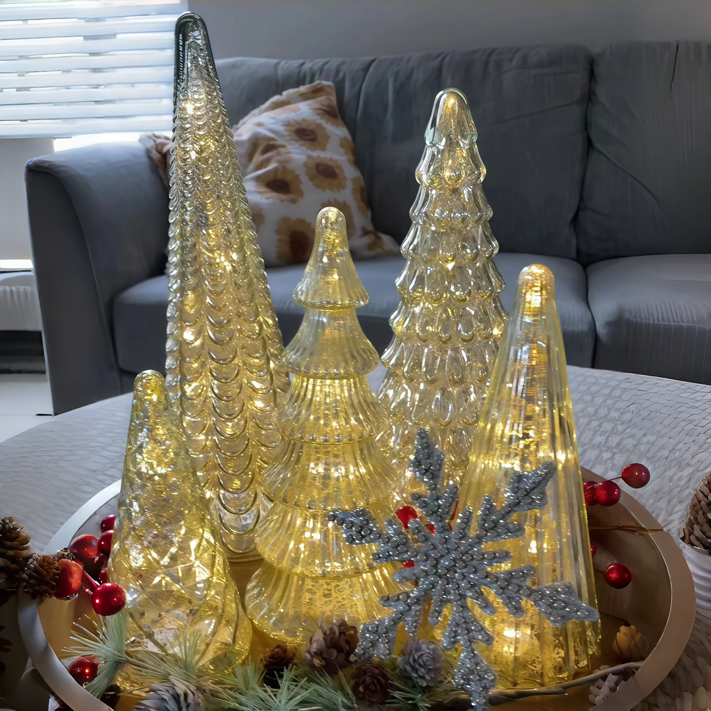 💥Christmas limited-time offer: 63% OFF💥Set of 5 Illuminated Mercury Glass Trees🎄